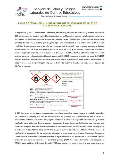 Pdf Ficha De Prevenci N Indicaciones De Peligro Frases H Y