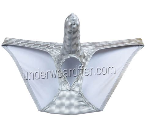 Men D Pattern Nuts Out Briefs Faux Ball Hole Underwear Bikini Long Pouch Brief MU S