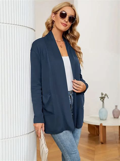 Solid Simple Knit Cardigan Casual Open Front Long Sleeve Temu