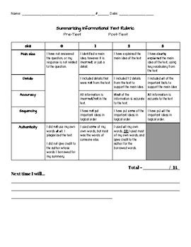 Summarizing Rubric By Christine Werling Teachers Pay Teachers