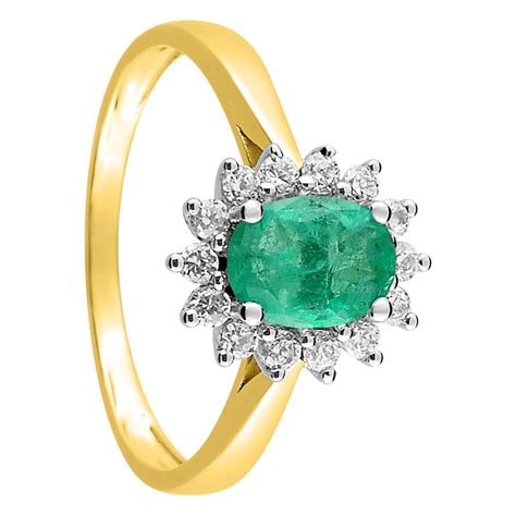 Bague Fleur En Or Jaune Emeraude Zircones Aurora Ocarat