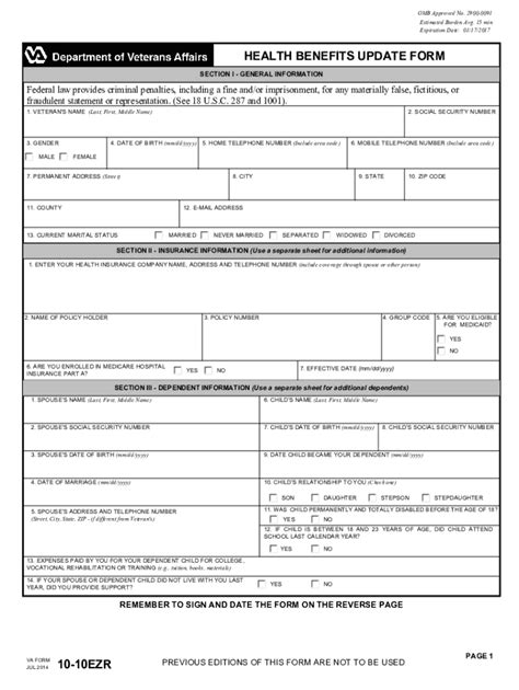 Va Form 10 10ez Printable