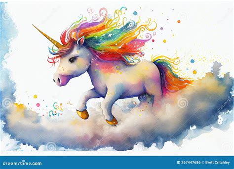 Colourful Fun Baby Unicorn Watercolour Stock Illustration