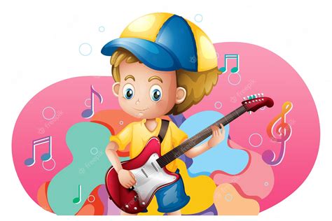 Premium Vector Cute Boy Playing Guitar Cartoon