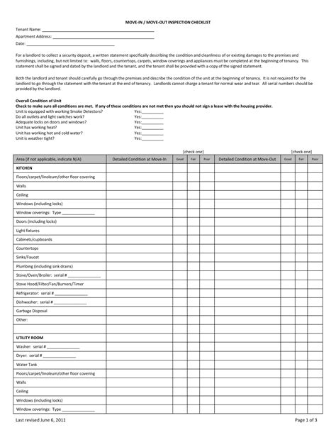 Printable Tenant Move Out Checklist