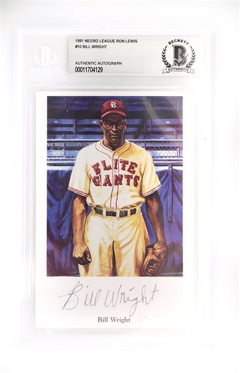 Autographed Rare Negro League Bill Wright Authenticated Postcard Big