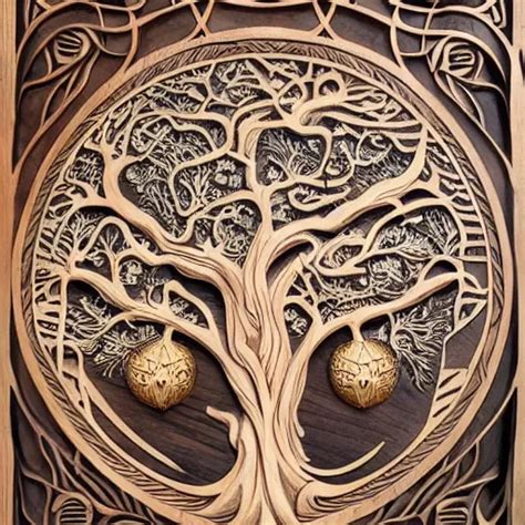 Wood Relief Carving Of World Tree Tree Of Life Stable Diffusion