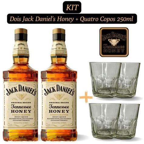 Kit 2 Whiskey Jack Daniel S Honey 1 000ml 4 Copos De Vidro De 250ml