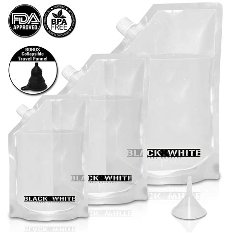 3 Black And White Label Premium Plastic Flasks Liquor Rum Runner