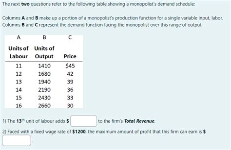 Solved The Next Two Questions Refer To The Following Table Chegg