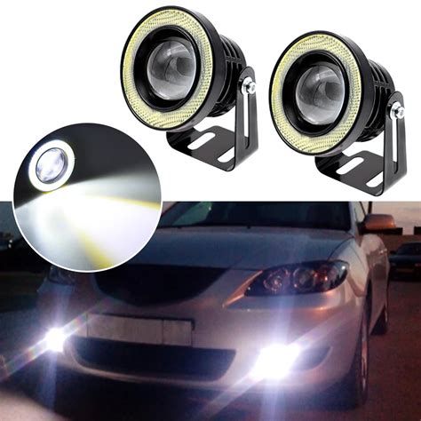 2X Auto Drl 5Inch COB Angel Eyes Fog Lights Lens Turn Signal Car