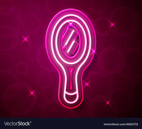 Glowing Neon Line Hand Mirror Icon Isolated On Red