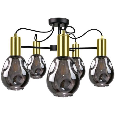 Keter Kari Multi Arm Semi Flush Ceiling Light Black Gold Cm X E