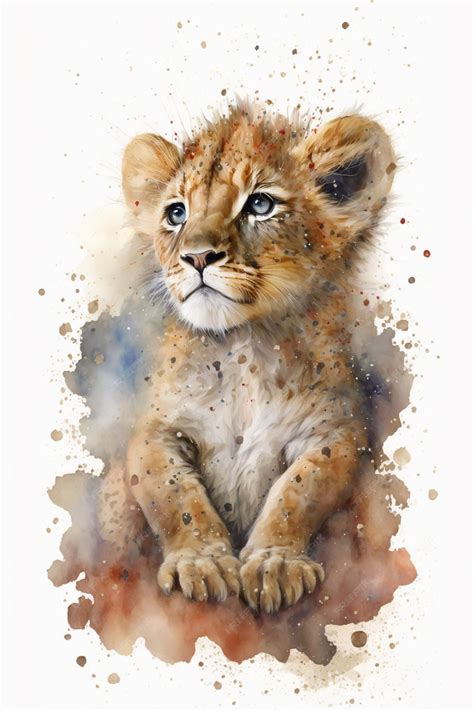 Premium AI Image | A watercolor painting of a cub called a lion cub.