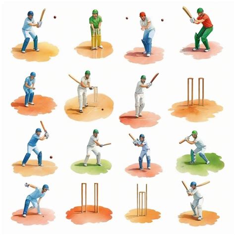 Premium Vector | A cartoon drawing of a cricket game with a picture of a man playing cricket