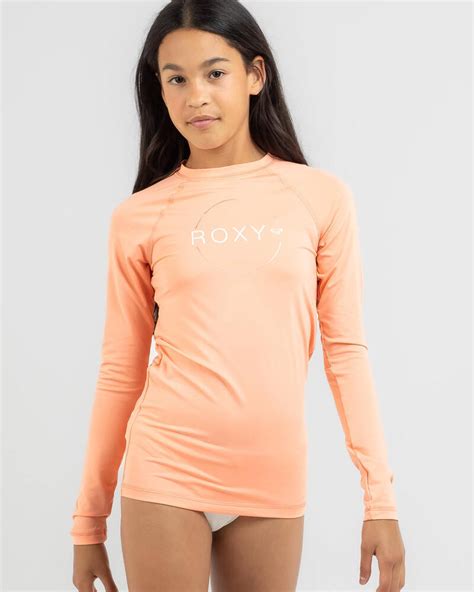 Shop Roxy Girls Beach Classics Long Sleeve Rash Vest In Papaya Punch Fast Shipping And Easy