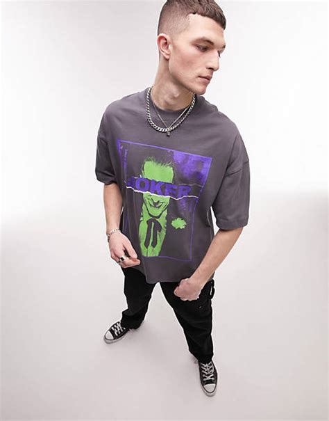 Topman Oversized T Shirt With Joker Box Print In Gray Asos