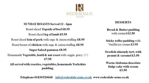 Menu at The Redesdale Arms pub & bar, Rochester