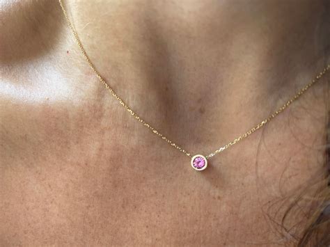 Pink Sapphire Solitaire Necklace 4mm 14k Gold Genuine Pink Sapphire