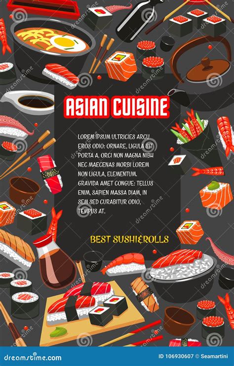 Japanese Food Poster Of Sushi Restaurant Menu Stock Vector