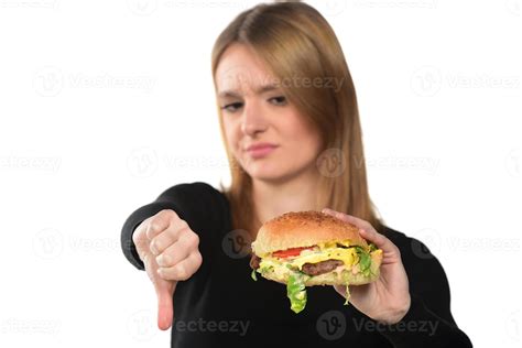 Portrait Of A Beautiful Funny Young Girl Eating Hamburger 15976123