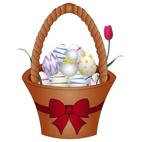 Easter Basket With Eggs Design From Tulip Flower And Chick In Egg