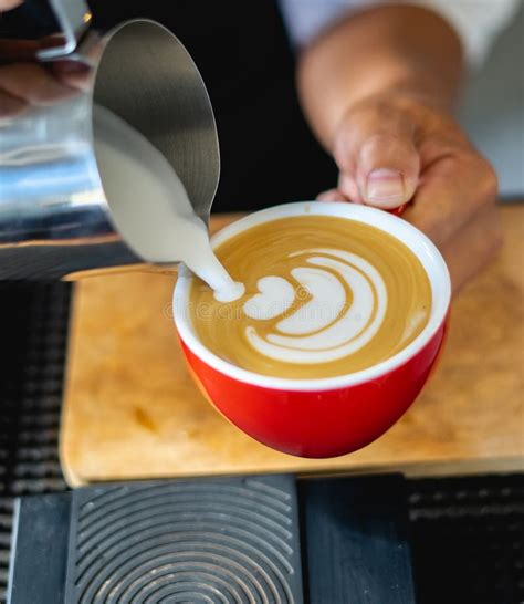 How To Make Coffee Latte Art By Barista Focus In Milk And Coffee Cup In