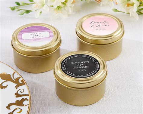 Personalized Gold Round Candy Tins - Wedding (Set of 12) - Famous Favors