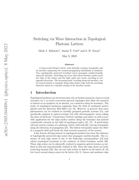 Pdf Switching Via Wave Interaction In Topological Photonic Lattices