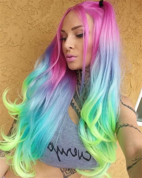 High Quality Lace Front Wig Pastel Rainbow 24 Natural Hairline