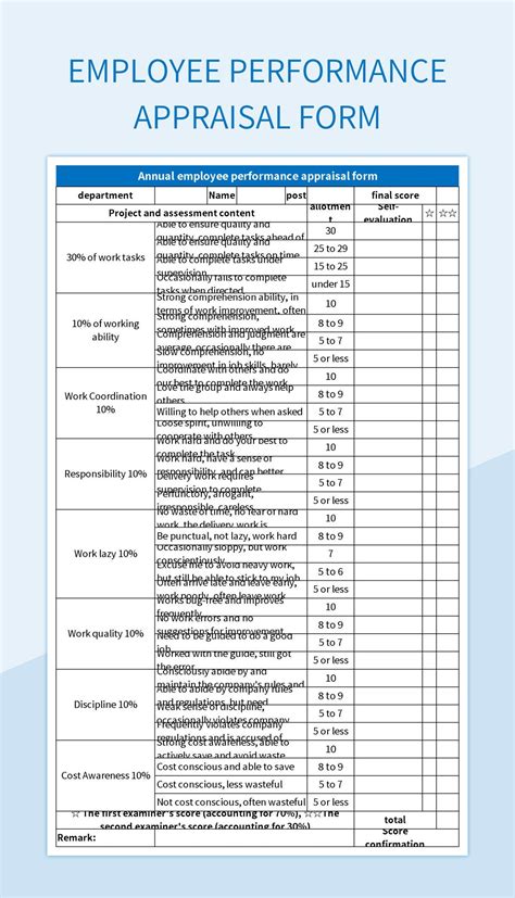 Employee Performance Appraisal Form 2 Excel Template And Google Sheets