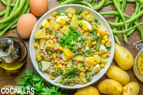 Receta de ensalada de patata con atún judías verdes y huevo