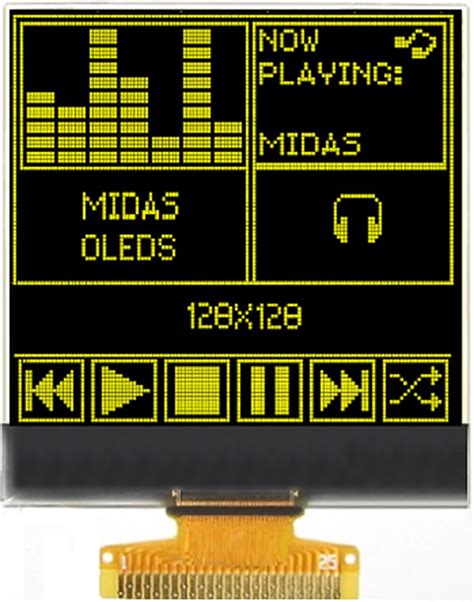 MCOT128128BV YM Midas Midas 1 46in Yellow Passive Matrix OLED Display