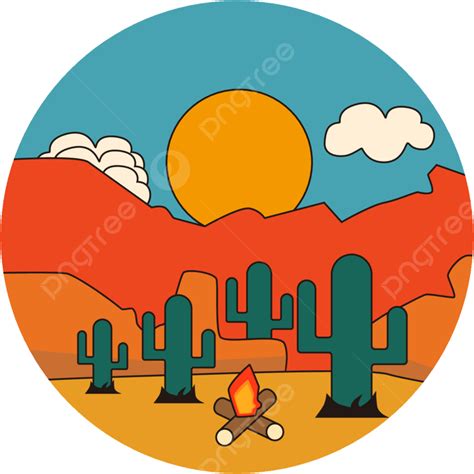 Ilustración De Color Retro De Paisaje Desértico De Dibujos Animados Png Desierto Retro