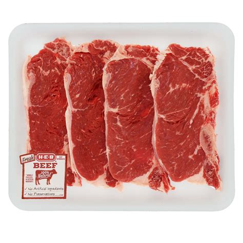 H E B Beef New York Strip Steak Bone In Thin Value Pack USDA Select