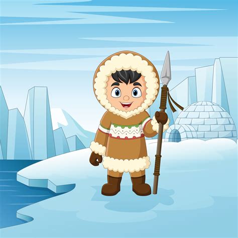 Cartoon little eskimo kid of north pole background 15219833 Vector Art ...