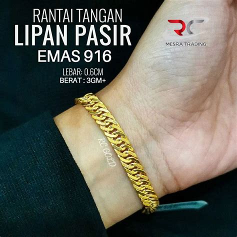 RANTAI TANGAN LIPAN PASIR 3GM BAJET EMAS 916 GELANG KAIT 2 KOSONG PASIR