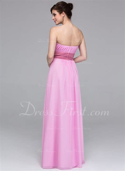 A Line Princess Strapless Floor Length Chiffon Bridesmaid Dress With