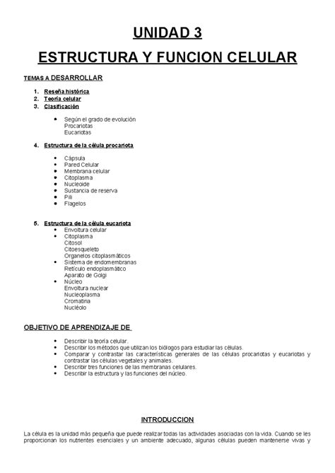 Unidad Fghhhhhhh Unidad Estructura Y Funcion Celular Temas A