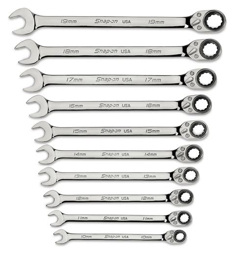 10 Pc Metric Flank Drive Plus Reversible Ratcheting Combination Wrench