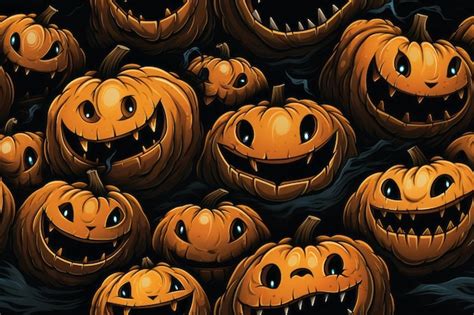 Un Grupo De Calabazas De Halloween Con Caras Foto Premium