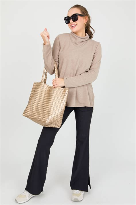 Georgina Cowl Turtleneck Taupe Sale The Blue Door Boutique