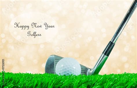 Golf Ball And Iron Club And Quote Happy New Year Golfers Stock