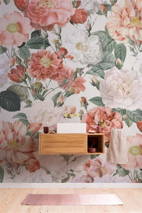 Pink And Red Roses Vintage Floral Wallpaper Mural Hovia