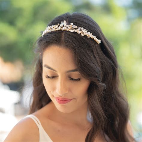 Snow Queen Gold Crystal Pearl Dainty Tiara Ivory And Co