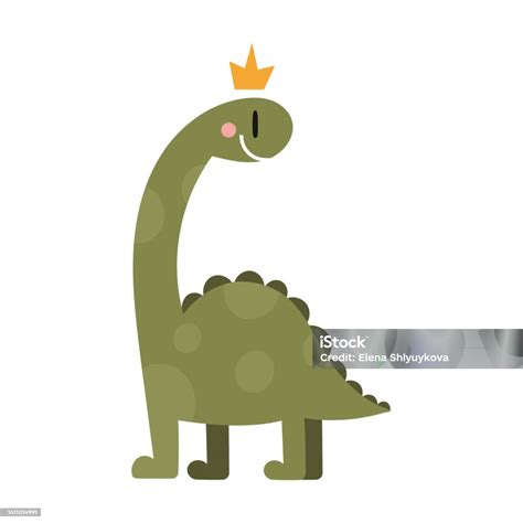 Ilustración De Lindo Dinosaurio Sonriente Con Corona Estilo De Dibujos