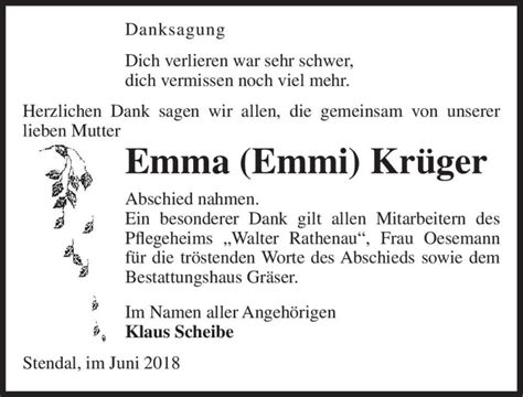 Traueranzeigen Von Emma Emmi Kr Ger Abschied Nehmen De