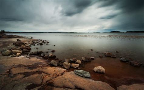 Wallpaper Nature Landscape Clouds Rocks Water Reflection Sunset