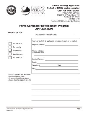 Fillable Online Prime Contractor Prequal Application Fax Email Print