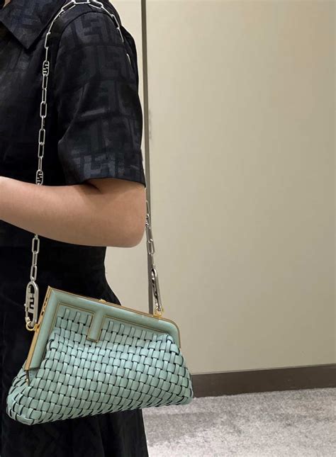 Fendi Bp First Small Green Braided Leather Bag Wholesales